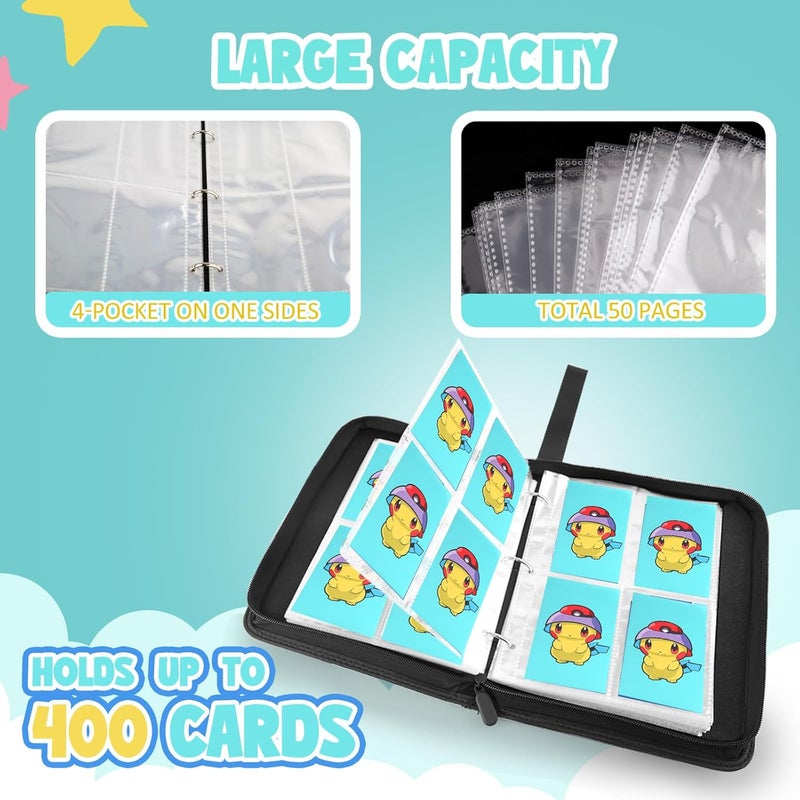 Daisiki Premium Collectible Trading Card Albums，Card Binder Fits 400 Cards with 50 Removable Sleeves，Display Game Card Case book Holder, Green Themes - Image 5